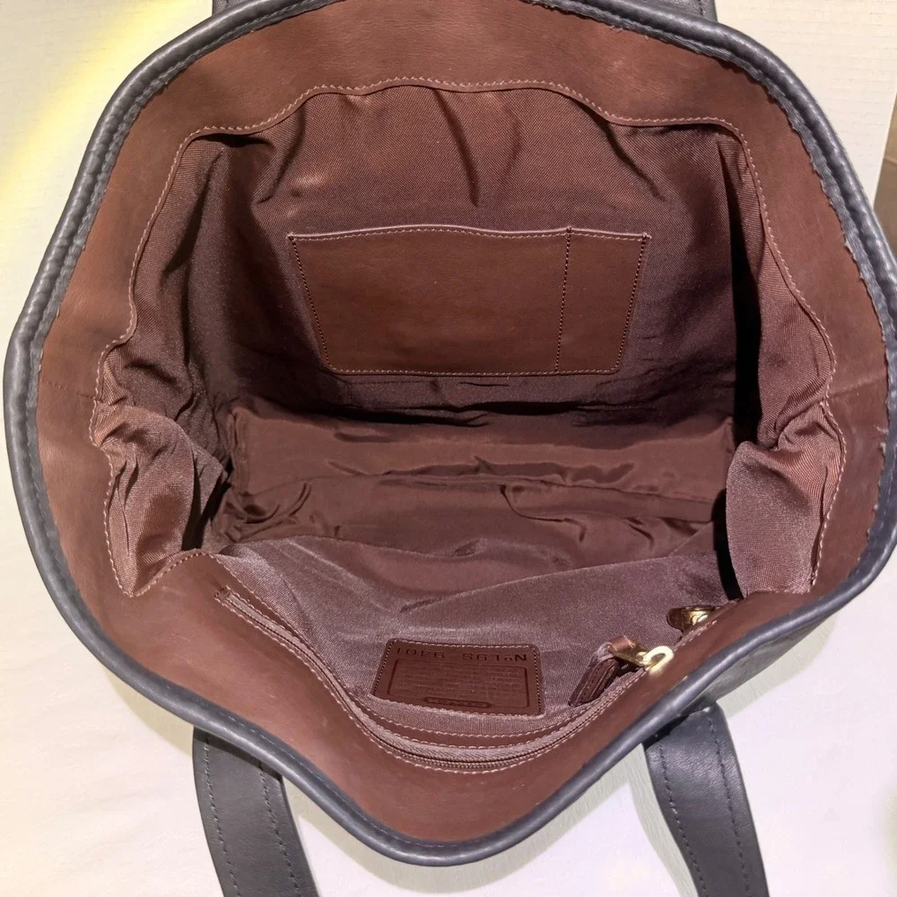 Coach Market Tote Book Tote Large Black Excellent Vtg Leather Travel L9S-9401